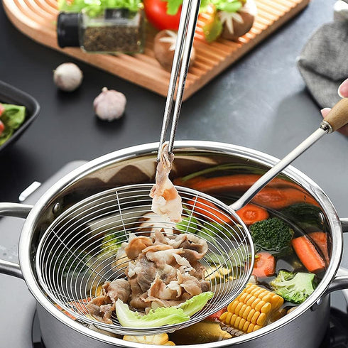 Spider Strainer, Cooking Spider,7.9-inch Extra Large Spider Spoon with Wood Handle, Stainless Steel Spider Cooking Utensil for Cooking and Frying...