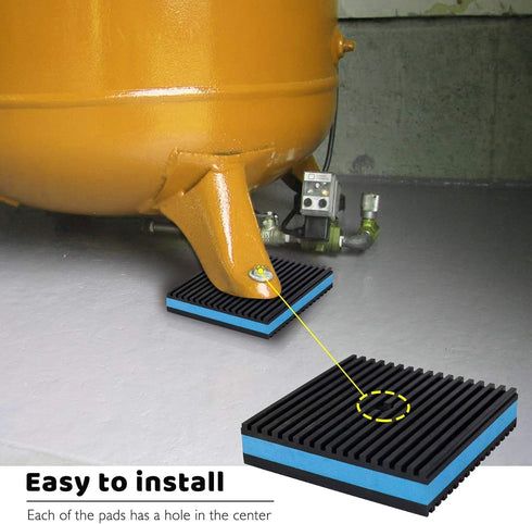 BJADE'S 4 Pack Anti-Vibration Isolation Rubber Pads with 3/8'' Pre-drill hole,2 x 2 x 7/8 inch Mechanical Vibration Damping Pads for HVAC,Air Comp...