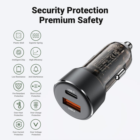 60W Fast Car Charger USB C with Voltage Display, ACEFAST PD3.0/QC3.0/AFC/FCP Fast Charging Dual Port Car Power Adapter for iPhone 13 Pro Max/13 Pr...