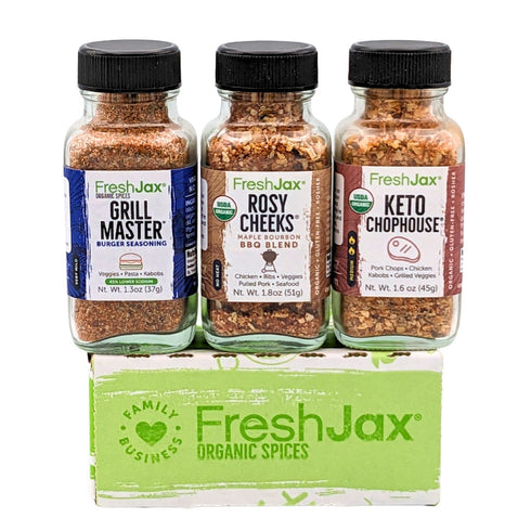 FreshJax Grill and BBQ Seasoning Gift Set | Pack of 3 Organic Grilling Spices | Grilling Gift sets for Men | Grill Master, Keto Chophouse & Rosy C...