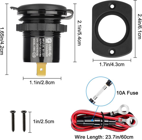 Linkstyle 2PCS 12V USB Outlet, 18W Quick Charge 3.0 Dual USB Power Outlet with ON/Off Switch & Blue LED Voltmeter for Car Boat...