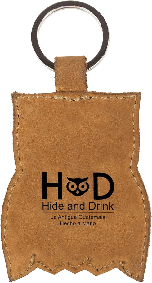 Hide & Drink Critter Keychain Rustic Leather Animal Key Ring Holder Handmade Hoot Owl...