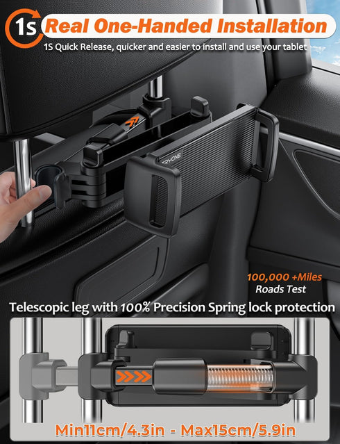 Tryone Car Headrest Tablet Holder Mount Stretchable Backseat Tablets Stand for Kids, Car Seat Mounts Compatible with iPad Pro 12.9 Air Mini, iPhon...