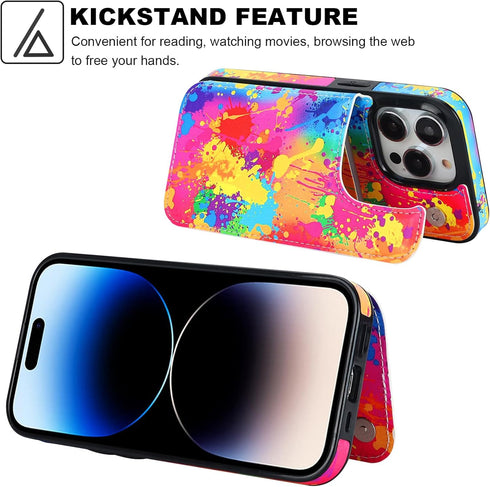 HAOPINSH for iPhone 14 Pro Wallet Case with Card Holder, Colorful Graffiti Pattern Back Flip PU Leather Kickstand Card Slots Case for Women Girls,...