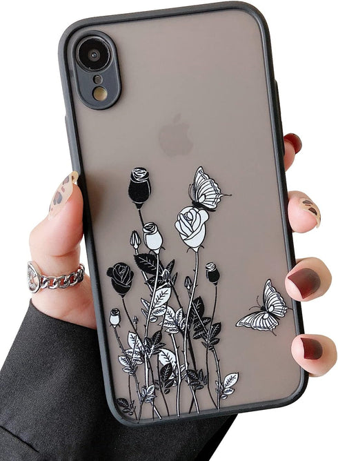 ZTOFERA Compatible with iPhone XR Case Cute, Matte Anti-Scratch Clear Black Floral Butterfly Rose Shockproof Lightweight Protective Case for iPhon...