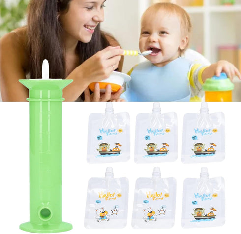 7pcs Set Food Pouch, Maker Reusable Pure Color Pouches Toddler Fruit Squeeze Puree Filler for Kids(Green)...