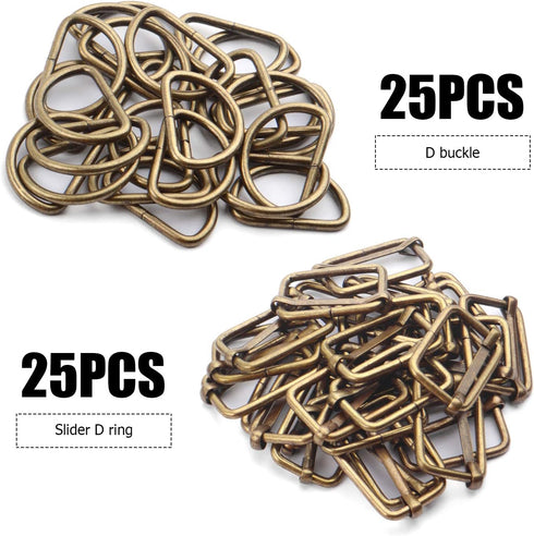 1 inch Metal Buckles, 25pcs Metal D Ring Semi-Circular D Rings and 25pcs Adjustable Slides Buckle for Hardware Belt Bags DIY Craft Accessories - B...