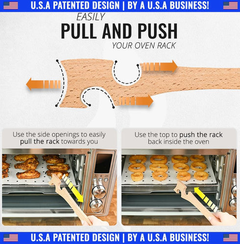 Wooden Oven Rack Puller Stick, Push Pull Tool with Longer Handle Ideal for Kitchen Oven, Convection and Toaster Ovens, Air Fryer and Small Kitchen...