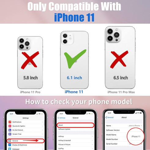Toycamp for iPhone 11 Case for Women, Purple Butterfly Cute Animal Girly Print Design for Girls Teens Case with Ring Kickstand Cover for iPhone 11...