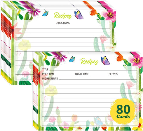 80 Pack Recipe Cards, 5 x 7 inch Cooking Recipe Cards for Recipe Binder, Double-sided Recipe Cards with Lines for Weddings, Bridal Shower, Christm...