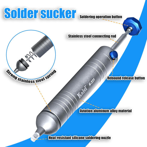 Kaisi Solder Sucker No Clog Desoldering Pump with Powerful Vacuum Suction Replaceable Heat Resistant Silicone Tube for Cooperate Soldering and Des...