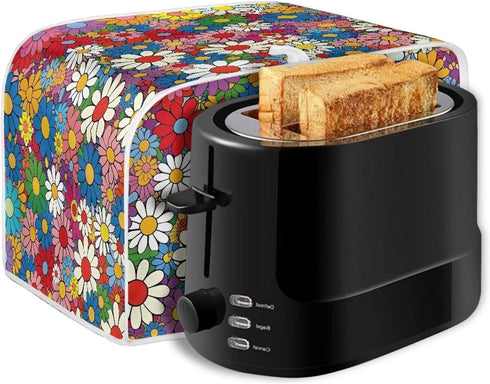 Daisy Flowers Printed Toaster Cover 4 Slice Wide Slot, Washable Kitchen Appliance Small Oven Bakeware Protector, Bread Maker Cover Dust and Finger...