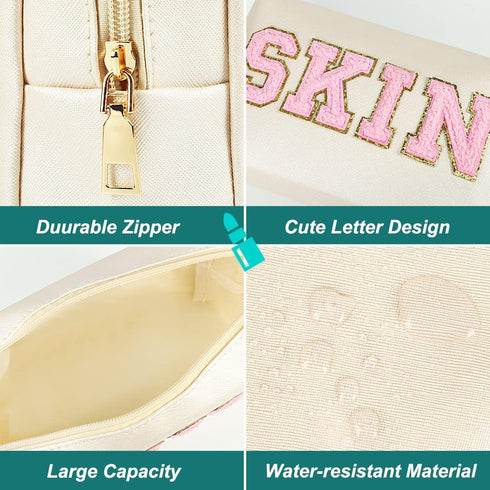 Skin Makeup Bag, Skin Care Cosmetic Toiletry Bag, Preppy Makeup bag,Portable Makeup Zipper Pouch Storage Purse, PU Leather Skincare Organizer Bag ...