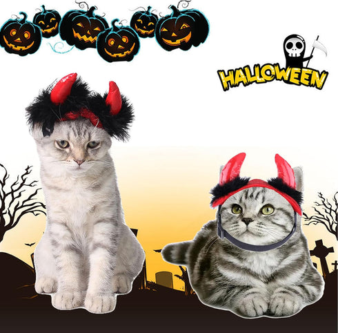 Pet Halloween Headband, Adjustable Devil Horn Hat for Dogs, Cat Halloween Costume Headwear Accessories, Pet Demon Headgear Cosplay for Puppy Kitte...