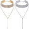 2 Pieces Rhinestone Tassel Choker Necklace Multi-Layer Wide Collar Necklaces Tassel Chain Necklaces for Women Girls Favor...