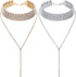 2 Pieces Rhinestone Tassel Choker Necklace Multi-Layer Wide Collar Necklaces Tassel Chain Necklaces for Women Girls Favor...