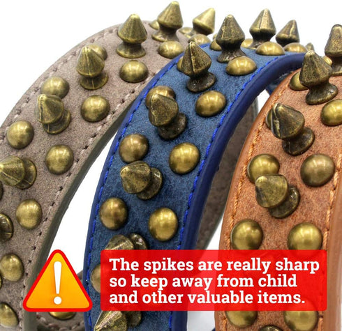 Spiked Studded Dog Collar-Bronze Round Stud Anti-Bite Collar (Blue,S)...