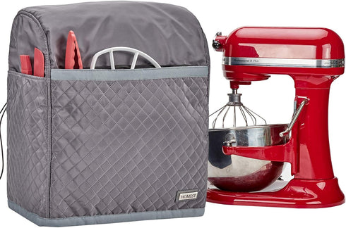 HOMEST Stand Mixer Quilted Dust Cover with Pockets Compatible with KitchenAid 6/7/8 Quart Bowl Lift, Grey (Patent Design)...