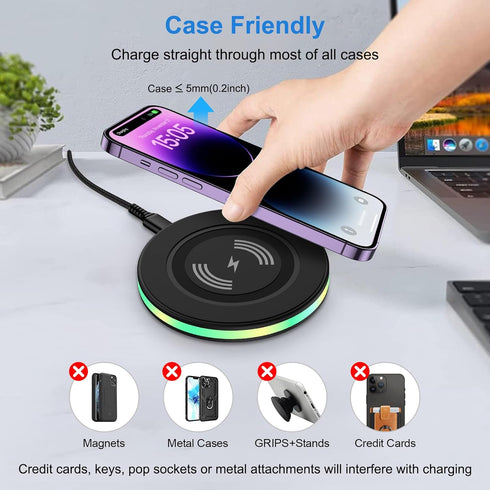 Wireless Charger Samsung, 15W Wireless Charger Fast Charging for Galaxy S24 Ultra S23 FE S22+ S21 S20, Wireless Phone Charging Pad for Moto Edge 4...
