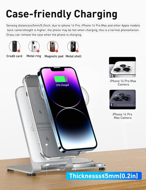 3 in 1 Charging Station for Multiple Devices Apple - Aluminum Alloy Fast Wireless Charger Stand Dock for iPhone 15/14/13/12/11/Pro/Max/XS/XR/X/Plu...