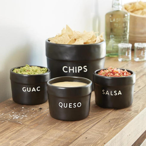Santa Barbara Design Studio Serving Bowls Taco Night Ceramic Bowl, Small, Black - Queso...