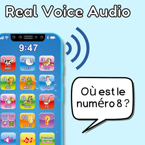Baby Phone Toy English & French Learning for Toddlers 1 2 3 Years Old, Learn French Francais ABC Numbers Animal Sounds, Interactive Bilingual Cell...