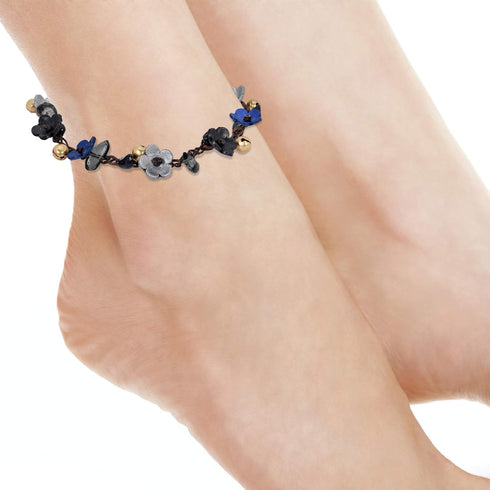 AeraVida Whimsical Pretty Genuine Leather Daisies Flowers Brass Jingle Bells Anklet For Women...