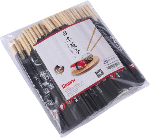 Disposable Chopsticks Pack of 100 Pair, 9" Japanese Style Sleeved Sushi Chopsticks by Gmark GM1038...