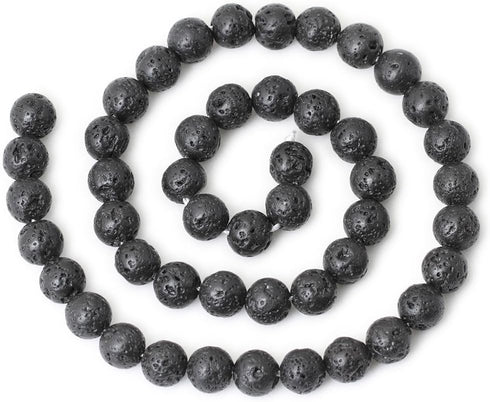 8mm 45PCS Black Lava Volcanic Stone Gemstone Round Loose Beads for Jewelry Making 1 Strand 15"...