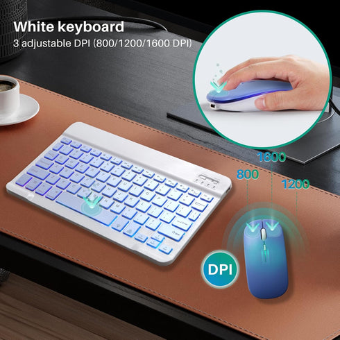 Bluetooth Keyboard and Mouse Combo for iPad - Rechargeable Wireless Keyboard & Mouse with 7-Color Backlit Compatible with iPad 9th/8th Gen, iPad P...