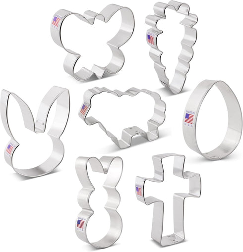 Easter Cookie Cutters 7-Pc Set Made in USA by Ann Clark, Easter Bunny, Egg, Holy Cross, Carrot, Butterfly, Lamb...