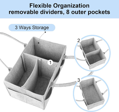 PHILORN Diaper Caddy Organizer, Extended 15-inch Baby Diaper Caddy with Dividers, Car Diaper Caddy, Diaper Caddy for Changing Table, Felt Diaper C...