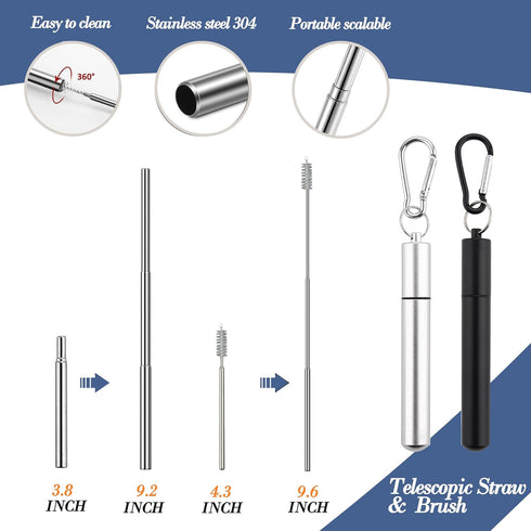 Hommaly Portable Travel Reusable Utensils Silverware with Case,Travel Camping Cutlery set,Chopsticks and Straw Flatware, Stainless steel Utensil s...