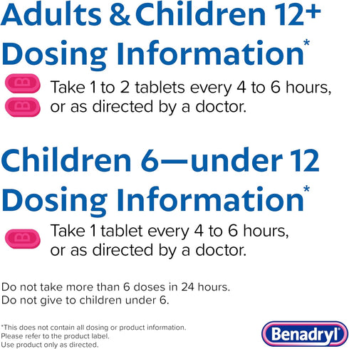 Benadryl Ultratabs Allergy Relief Medicine, 25 mg Diphenhydramine HCl Antihistamine Tablets For Relief of Cold & Allergy Symptoms Like Sneezing, R...