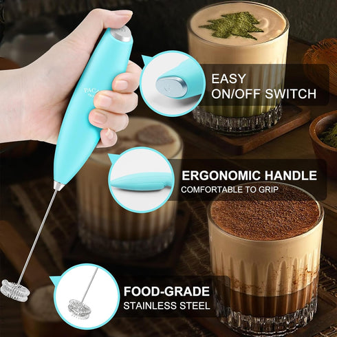 Powerful Milk Frother Wand with Double Whisk, Handheld Electric Foam Maker, Hand Coffee Mixer Wand, Portable Mini Blender Foamer Stirrer for Latte...