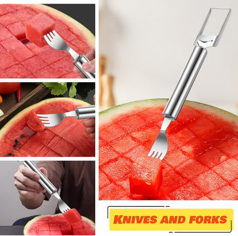 2-in-1 Stainless Steel Fruit Cutter,2024 New Upgrade Watermelon Slicer,Watermelon Cutter,Dual Head Fruit Forks Slicer Knife, Watermelon Fork Slice...