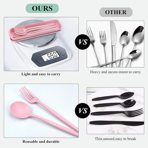 4 Sets Travel Utensils with Case, Cutlery Set Chopsticks Fork Spoon Knife with Case, Reusable Plastic Utensils Sets for Lunch Box Accessories,Port...