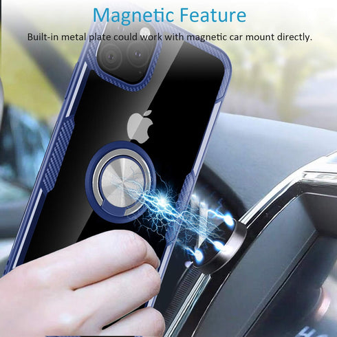 Designed for iPhone 11 Pro Max Case 6.5 inch, Carbon Fiber Design Clear Crystal Anti-Scratch Case with 360 Degree Rotation Ring Kickstand for Appl...