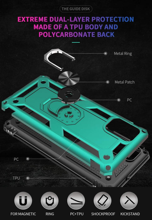 Samsung A71 5G Cellular Phone Case, Military Grade Heavy Duty Protection with Rotating Ring Kickstand, HD Screen Protector, Compatible with Samsun...