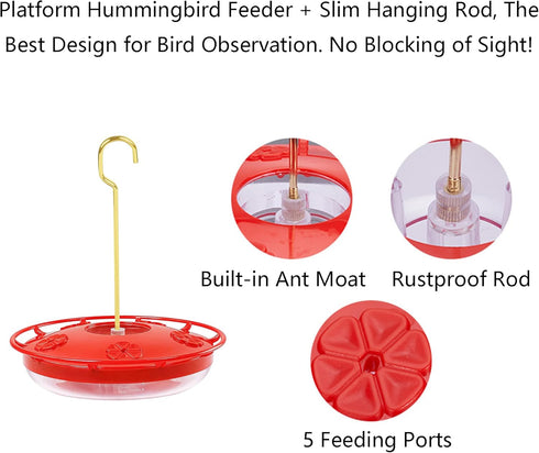 HighView 14 Oz Hummingbird Feeder Hanging Outdoor Nectar Feeding Station with 5 Ports and Perch...