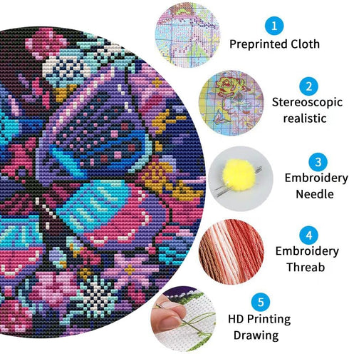 KARMOGSO 2 Pack Stamped Cross Stitch Kits for Adults Beginners,Purple Butterfly Counted Cross Stitch Kit,Full Range of Needlepoint Stamped Kits Ne...