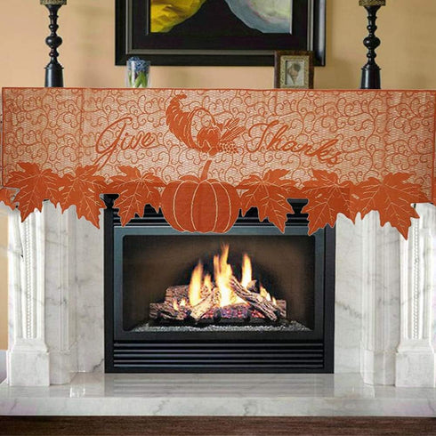 DoubleWood 20"x60" Thanksgiving Decor Fireplace Scarf Fireplace Cloth Pumpkin Lace Table Runner Fall Runner Mantle Scarves Cover for Thanksgiving ...