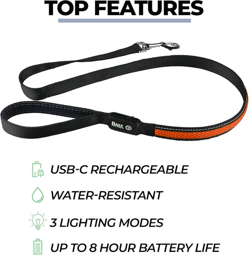 Balk Pets Led Dog Leash – Light Up High Visibility Glow in The Dark - Anti Car Accident - Night Dog Walking - Waterproof - USB Rechargable - 3 Lig...
