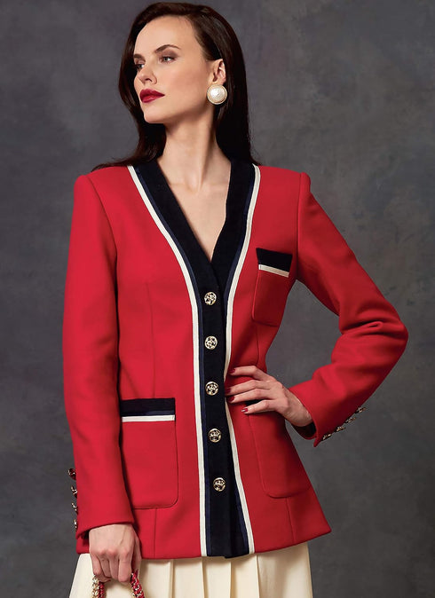Vogue V1643E5 Women's Semi Button Jacket, Fitted Dress, and Pleated Skirt Sewing Patterns, Sizes 14-22, White...