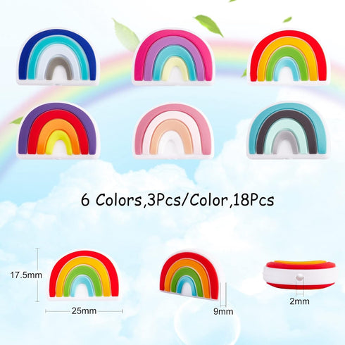 18Pcs 6 Colors Rainbow Silicone Beads Bulk Rainbow Loose Spacer Beads Charm Color Silicone Beads Kit for DIY Necklace Bracelet Earrings Keychain C...