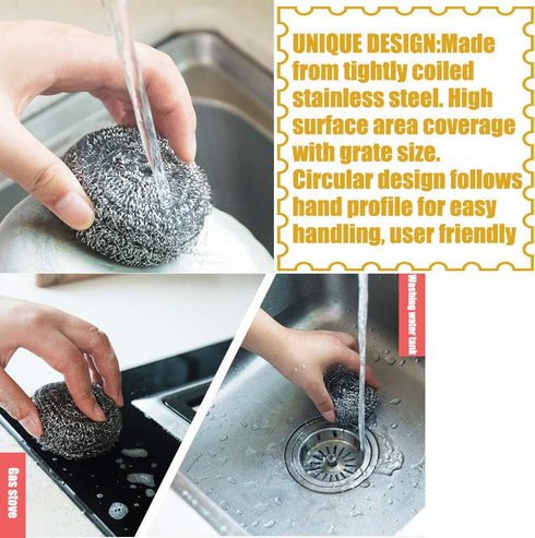 16 PCS Stainless Steel Sponges Scrubbers Cleaning Ball Utensil Scrubber Density Metal Scrubber Scouring Pads Ball for Pot Pan Dish Wash Cleaning f...