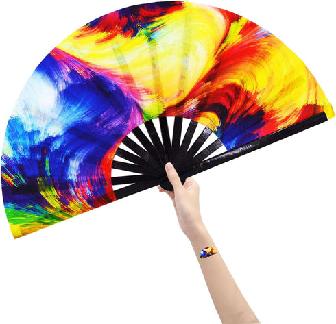 Amajiji Large Rave Folding Hand Fan for Men/Women, Chinease/Japanese Bamboo Hand Fan, Festival Accessories Performance Decoration Gift Dance Handh...