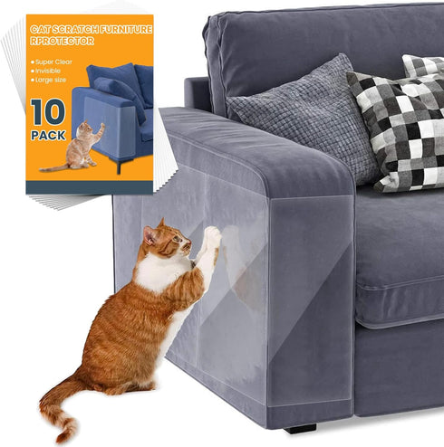 Cat Scratch Deterrent Sofa Furniture Protectors, Clear Self-Adhesive Couch Pads from Cats Scratching, Door Wall Anti Pet Scratch Tape Guards, 10 P...