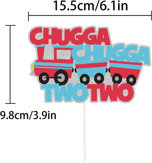 PANHUI Chugga Chugga Two Two Cake Topper,2nd Birthday Railroad Party Decorations,Train Birthday Cake Decora,Second Birthday Baby Shower Prop Party...