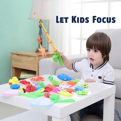 CozyBomB™ Magnetic Fishing Toys Game Set for Kids | Water Table Bathtub Kiddie Pool Party with Pole Rod Net, Plastic Floating Fish-Toddler Color O...